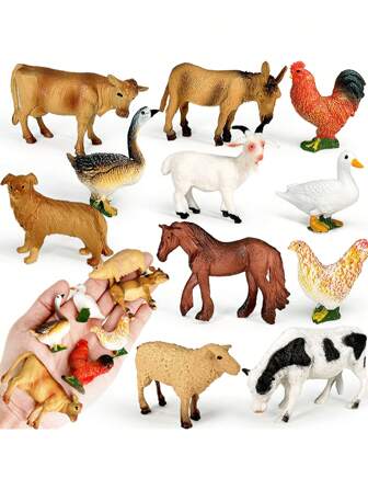 12pcs 3-6 Inch Farm Animal Model Set,Solid PVC Soft Rubber Material,Rooster,Hen,Goose,Duck,Pig,Goat,Dog,Sheep,Cow,Ox,Donkey,Horse,Cake Topper,Realistic Animal Action Figures,Educational Toy For Kids Birthday,Miniature Animals,Toy Barn,Rocking Horse,Farm Animals,Farm Toys,Horse Toy,Small Animal Toys,Rubber Animals,Animal Farm Toys,Farm Animals,Farm Toys,Horse Toy,Farm Animals,Farm Toys,Farm Animal Toys