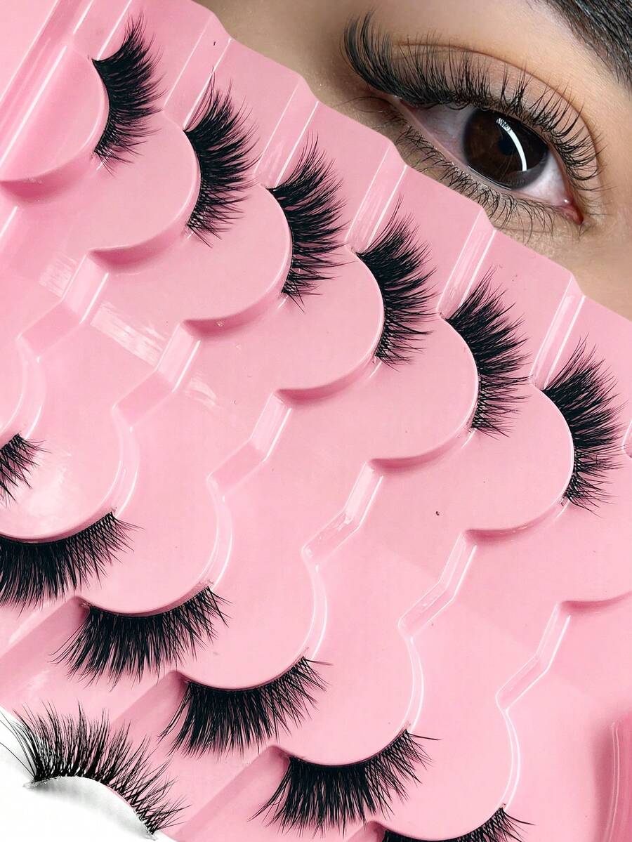 False Eyelashes,7 Pairs Cat Eye Half Eye Clear Band Nature Crisscross Wispies Soft False Lashes Fake Eyelashes For Party Half Lashes Clear Band Eyelashes Cat Eye False Eyelashes Short Soft 3d Faux Mink Eyelashes Soft Natural Makeup