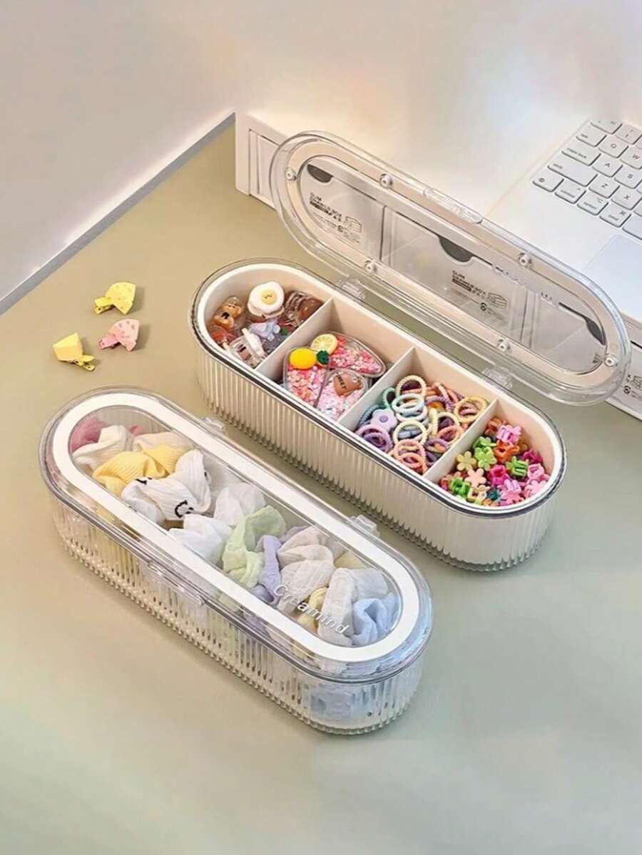 1pc Kids' Hair Accessory Storage Box, Jewelry Organizer Box, Multi-Functional Double Layer Accessories Box For Hair Ties, Clips, Scrunchies, Hairpins - White - View 1