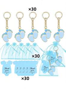 30pcs/10sets 10/20/30 Sets Baby Shower Favors With Design Key Chains With White Organza Bags And Thank You Tags Boys And Girls Baby Shower Party Favor Holiday Essentials Suitable For Shower Party Favors Birthdays And Event Decorations