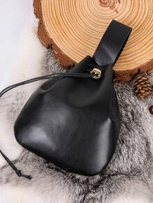 1个PU皮革腰包，中世纪复古文艺复兴维京LARP角色扮演服装配饰，抽绳零钱包手机包 - C - 查看 5