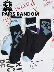 5 Pares de Meias Estampadas com Grafite da Moda Casuais para Mulheres, Adequadas para Uso Diário, Esportes, Estilo de Rua, Primavera/Outono