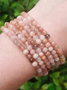 1pc Sunstone Handmade Bracelet, Natural Crystal Beads, Simple Style, Spiritual Or Self-Care Gift