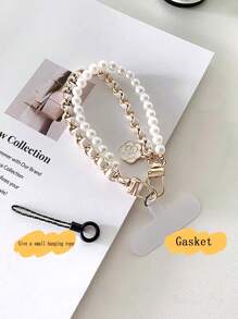 1 件仿珍珠双链串珠手机挂绳腕带带夹，女士礼物 - 彩色 - 查看 13