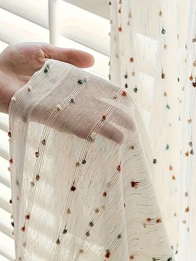 New French Linen Sheer Curtains With Rainbow Candy Yarn Embroidery - Multi-Function Rod Design, Suitable For All Seasons Living Room, Bedroom, Balcony Decor, And Dining Room Drapes