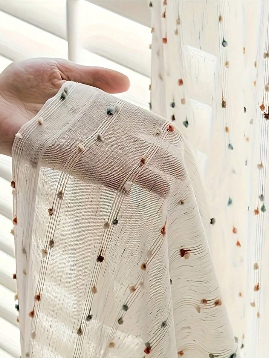 新款法式亚麻薄纱窗帘，彩虹糖纱刺绣 - 多功能杆设计，适合所有季节客厅、卧室、阳台装饰和餐厅窗帘