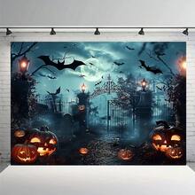 Halloween Ghost Background Fabric Made Of Polyester Material, Available In Various Styles, Witch Room, With Pumpkin Bats And Full Moon Indoor And Outdoor Multifunctional Wall Decoration Banner Background - Multicolor - View 7