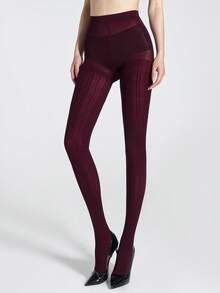 1条女士纯色竖条纹透明连裤袜，无缝紧身连裤袜，适合居家、办公、派对、户外、休闲和度假穿着，舒适保暖。 - 彩色 - 查看 11