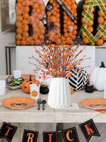 2/4/5/PCS人造仿真橙色秋莓南瓜插枝、花瓶、客厅室内外装饰，抗紫外线，色彩鲜艳，适合秋收节、感恩节和万圣节主题派对，家居氛围装饰