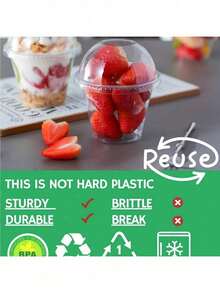 100pcs Transparent Plastic Cups With Lids, Crystal PET Material, Suitable For Desserts, Parfaits, One-Time Party Cups, Can Hold Fruits, Ice Cream, Cupcakes, Chilled Beverages, Also Can Be Used As School Supplies, Food Bags, Food Boxes To Hold Candies, Chocolates, Cookies, Ideal For Halloween Or Christmas Parties - Multicolor - View 8