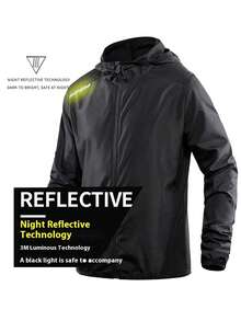 Quick-Dry Boyfriend Style Men's Sports Ultra-Thin Jacket - Night Reflective Stripes, Breathable Mesh, Cooling Effect, Elasticity, Softness, Lightweight, Very Suitable For Daily Wear, Running, Outdoor Activities - Black - View 2