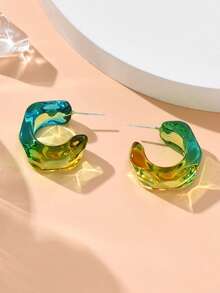 1 Pair Minimalist Fashion Transparent Gradient Acrylic Earrings, Geometric Shape, Candy Color, Women's Accessories - Green - View 2