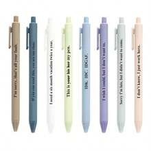 8 支趣味塑料笔 - 可伸缩圆珠笔，带有趣味文字，黑色墨水，印有文字，非常适合办公室、学校、派对活动、任何喜欢幽默的人送给同事的礼物、学校用品、返校