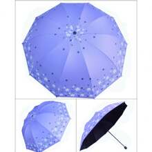 1pc Random Retro Floral 10 Ribs Reinforced Large Umbrella, Black Coating Rain/Sun Protection Parasol Summer Cooling,Beach,Travel