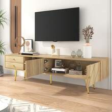 160cm TV Cabinet With Gold Legs, Two Drawers And Uniquely Designed Doors - 木材+MDF+刨花板+40-49英寸 - 查看 7