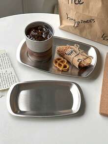 1 件不锈钢矩形托盘，咖啡厅风格甜点/蛋糕展示盘 - 銀色 - 查看 6