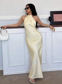 DEEKA New Fashion Minimalist Sexy Backless Satin Dress, Evening Gown
