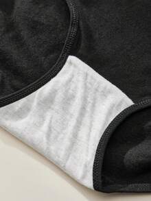 4 peças [ especial exclusiva] Calcinhas femininas de cor sólida, fofas, doces e com design de letras frescas, uso diário, cós elástico, calcinhas pretas confortáveis e macias, roupa íntima feminina sexy