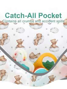 1件长袖围兜，婴儿幼儿防水带袖围兜，适合6-36个月宝宝，可重复使用，带接物口袋（云熊、长颈鹿、熊头图案） - 彩色 - 查看 5