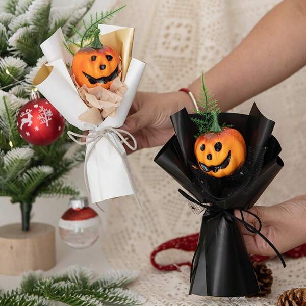 Spooky Mini Bouquet - Halloween Gift Set With Faux Pumpkins & Flowers For Party Decor
