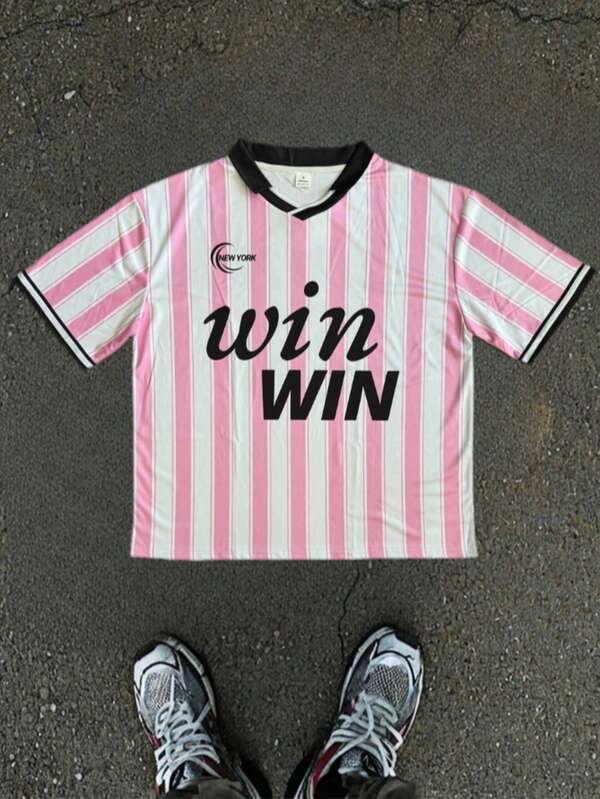 2025 Spring/Summer Men's T-Shirt Polo Fashion Striped Polo T-Shirt Letter Print Casual Short Sleeve Graphic T-Shirt