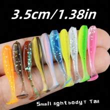 1 Pack Of 50pcs, 3.5cm/1.38in Soft T-Tail Fishing Lures, Fishing Baits For Lure Fishing, Outdoor Sea Fishing, Fishing Tackle (Mixed Colors)