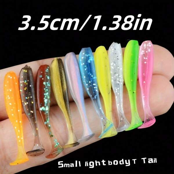 1 Pack Of 50pcs, 3.5cm/1.38in Soft T-Tail Fishing Lures, Fishing Baits For Lure Fishing, Outdoor Sea Fishing, Fishing Tackle (Mixed Colors)
