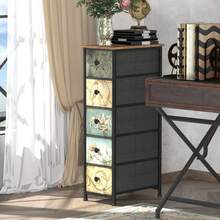 Slim Storage Dresser With Floral Fabric Drawers, Vertical Skinny Cabinet For Small Spaces, Bathroom, Bedroom, Entryway Organizer, 5 Drawers - 彩色 - 查看 7