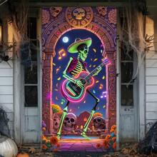 2D Door Curtain Hanging Banner, Party Celebration Banner, Polyester Material, Mexican Day Of The Dead Theme Doorway Decoration Banner, 2D Hanging Decor Banner, Halloween Door Curtain Decor For Room And Porch, Festival Party Supplies Background, No Electricity Required