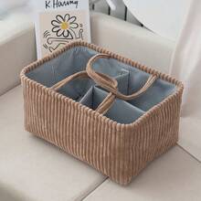 1pc Fabric Storage Basket, Handmade Woven Desktop Organizer Basket, Snack & Fruit Storage Box, Woven Storage Basket, Handled Storage Bin, Decorative Storage Box, Laundry Hamper With Divider