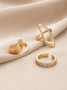 3 件不对称几何方晶锆石女士戒指，适合日常佩戴、约会、聚会