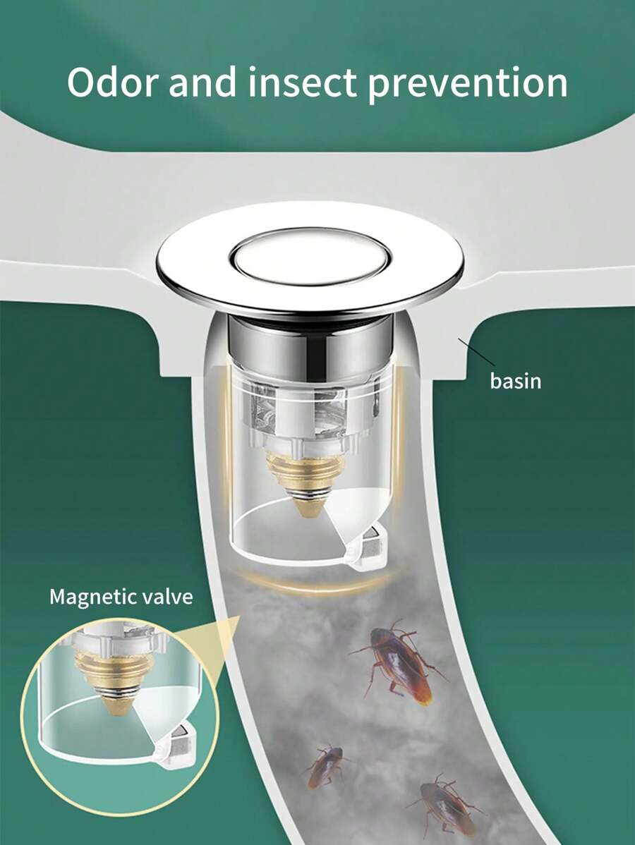 Waschbeckenstöpsel für Badezimmer, Pop-Up Badezimmer Waschbeckenablauf Sieb mit Anti-Verstopfungs-Filterkorb, Badezimmer Ablaufstöpsel für 1,26"-1,65" Beckenablaufbohrungen, silbrig, ABS Material