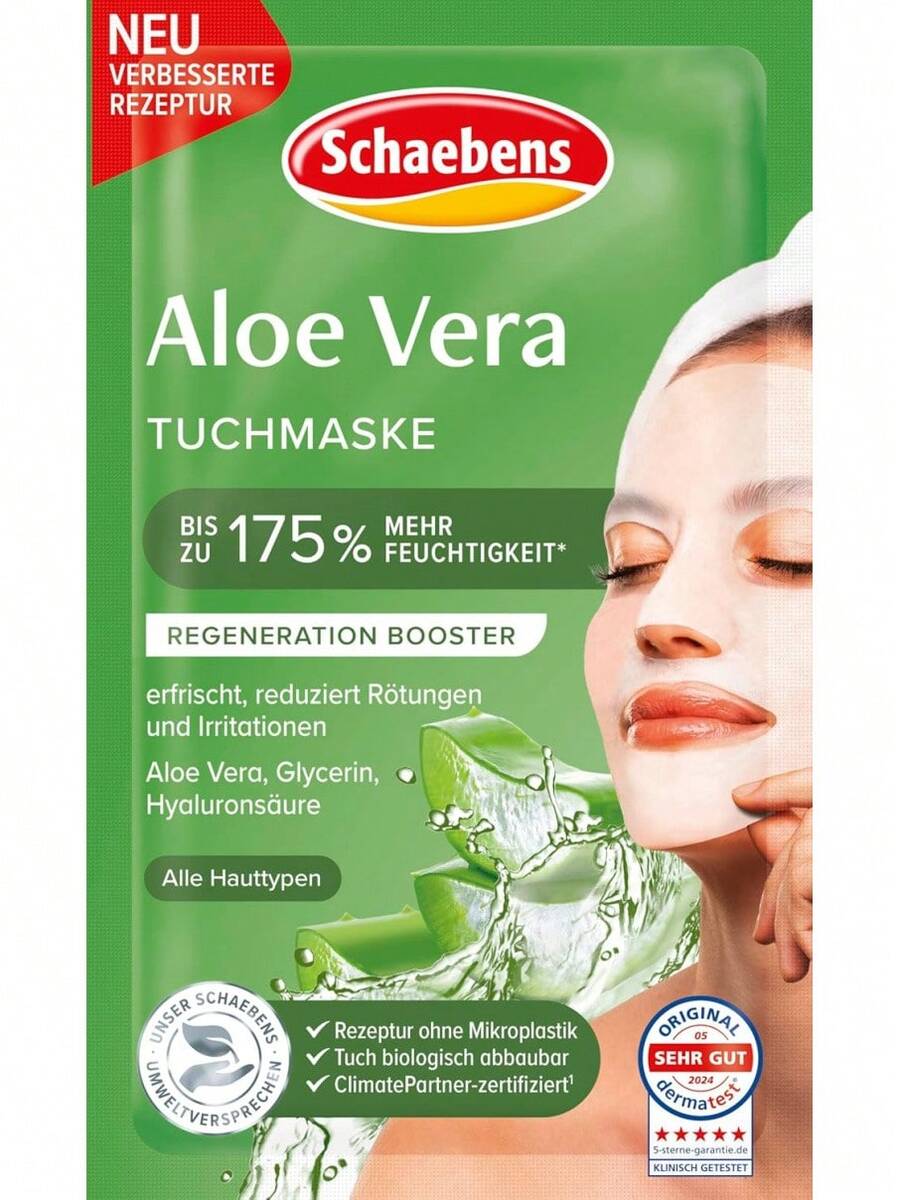 Schaebens Aloe Vera Face Mask - Refreshes, Reduces Redness And Irritation With Aloe Vera, Glycerin, And Hyaluronic Acid For All Skin Types.