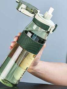 1个1000毫升/800毫升/600毫升户外运动便携水瓶，带吸管，耐用，绿色，带安全盖和提手，适合日常通勤、户外露营、办公、户外活动、万圣节、圣诞节和新年礼物 - 彩色 - 查看 3