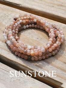 1pc Sunstone Handmade Bracelet, Natural Crystal Beads, Simple Style, Spiritual Or Self-Care Gift