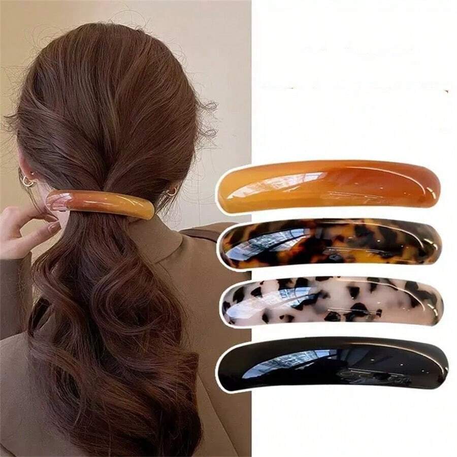1pc Retro Elegant Leopard Print One-Piece Oval Spring Clip Hairpin, Suitable For Ponytail And Short Hair With Less Volume, Claw Clips