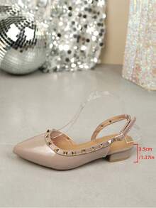 Solid Color Bohemian Elegant Punk Rivet Studded Pointed Toe Holiday Wedding Party Summer Sandals - Apricot - View 6