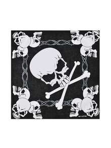 1pc Unique Skull Printed 55cm Small Square Scarf, New Spring Autumn Bandana For Women, Versatile Waist Belt, Bag Decor, Hair Wrap, Fashion Neckerchief For Dress - Black - View 3