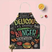1 件 2D 平面印花汉堡涂鸦板亚麻围裙，适合家庭烹饪、厨房穿着和烹饪爱好者 - 彩色 - 查看 6