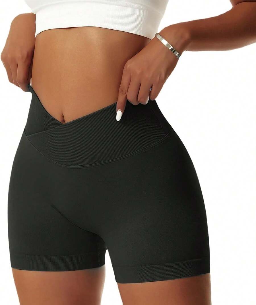 Women's Workout Gym Shorts Booty V Spandex Yoga Biker Shorts Scrunch Butt High Waisted Athletic LeggingsA Valentine's Day DA7V - 黑色 - 查看 1