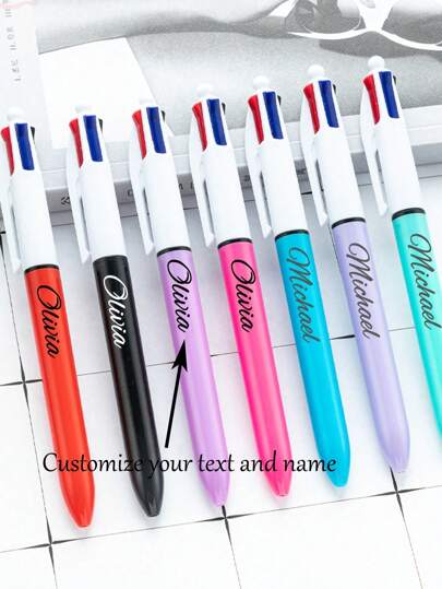 1 -200 spersonalizowanych czterokolorowych długopisów kulkowych, długopisów wielokolorowych, 4-w-1 czterokolorowych długopisów kulkowych z funkcją wysuwania, odpowiednich do biura, artykułów papierniczych, dla studentów i jako prezent dla studentów