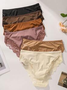 6件装大码女士性感蕾丝拼接纯色透气舒适内裤 - 彩色 - 查看 2