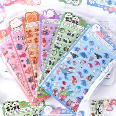 浮雕宝石水晶动物贴纸，可爱装饰贴纸，适用于手机、手账、DIY，小图案贴纸