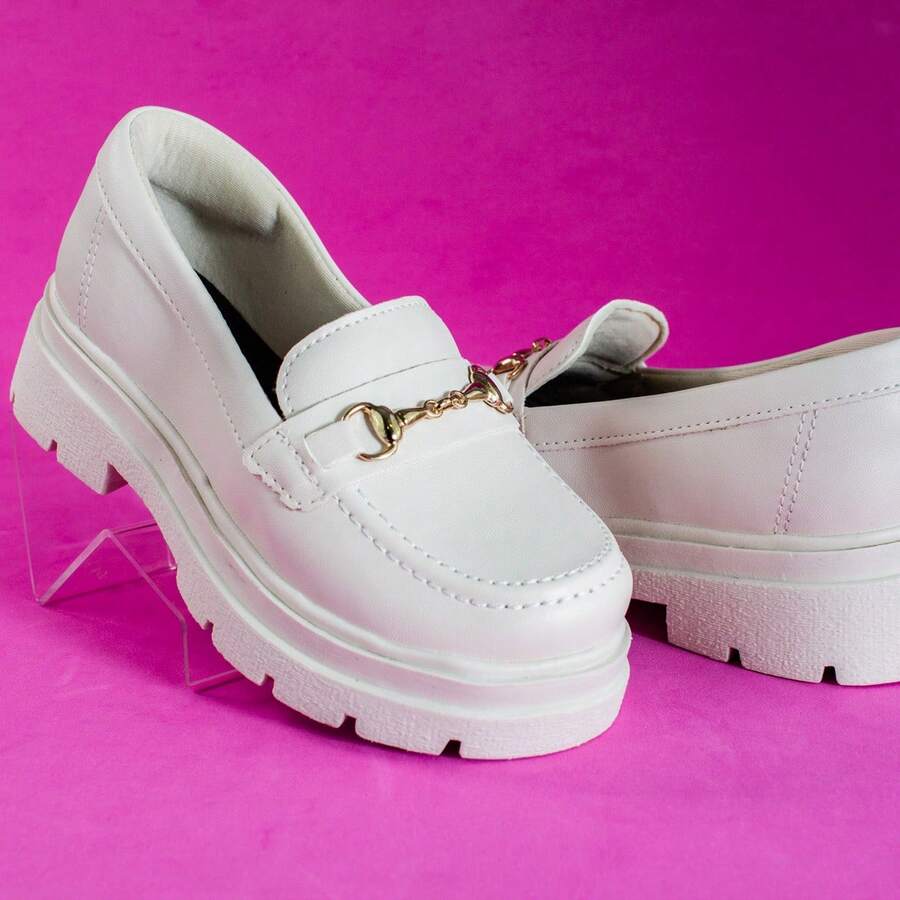 Glady Modern Social Soft Light New Arrival Girls' Tractor Oxford Moccasin - 白色 - 查看 1