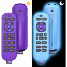 [2 Pcs] Silicone Remote Case Cover For Roku Voice Remote Pro 2nd Ed. Anti Slip Shockproof Remote Protective Sleeve For RCB1R(2024) Remote Protective Cover Case With Lanyard (Purple+Glow Blue) - Purple+GlowBlue - View 1