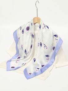 1 件图案 90 厘米方形围巾，新款设计春季头巾，女士百搭腰带装饰头带，时尚围巾 - 淡紫色 - 查看 2