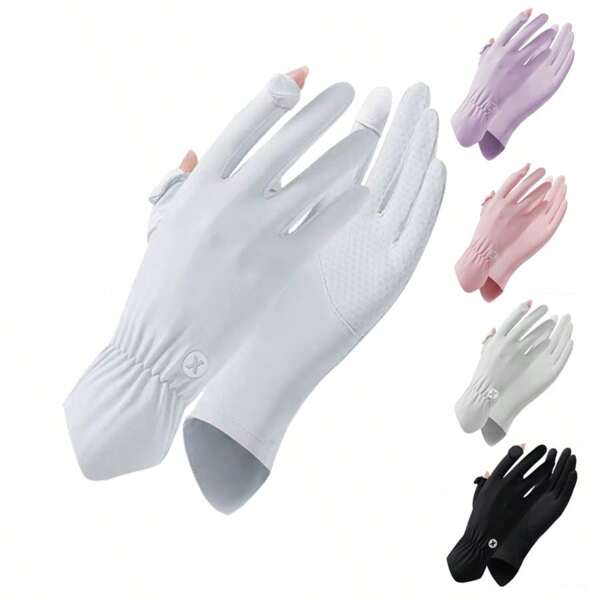 1 par de guantes de mujer de seda de hielo con protección UV, ligeros, antideslizantes, de dos dedos abiertos, transpirables, refrescantes, adecuados para primavera/verano, gran regalo para la novia o la madre