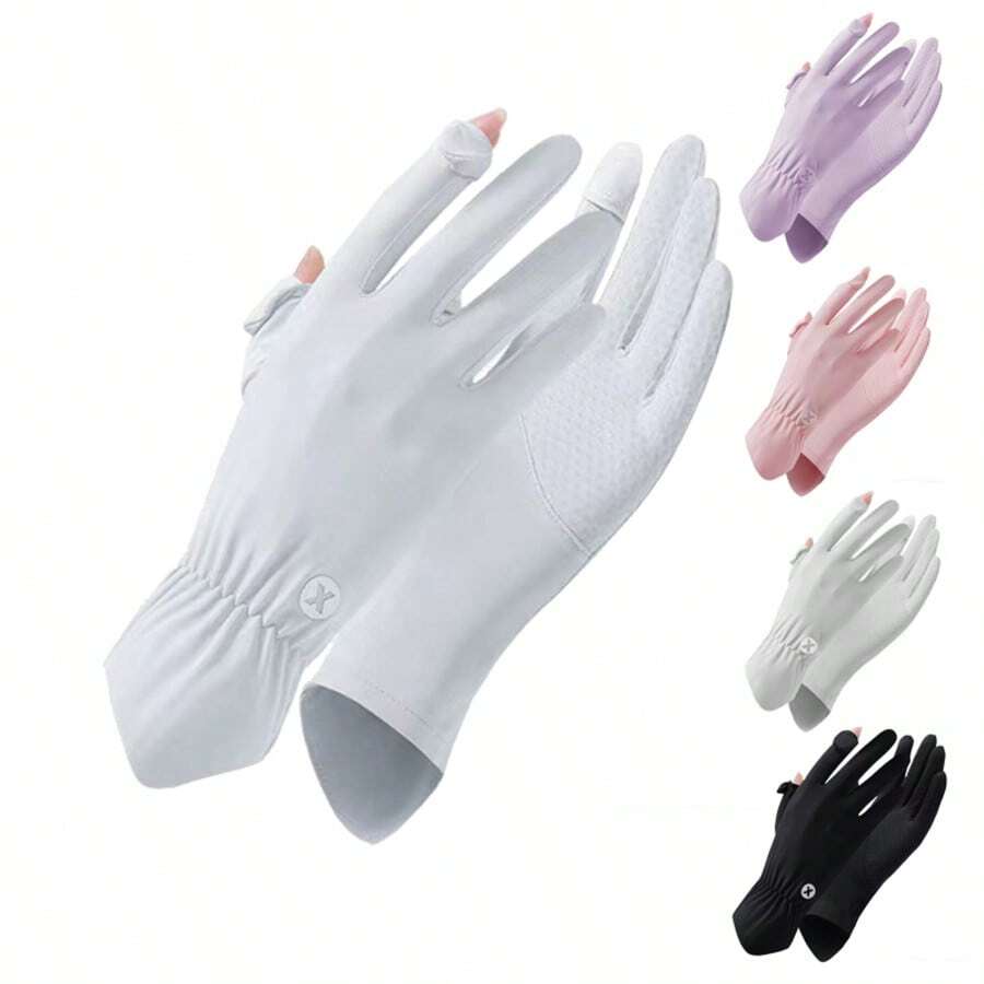 1 双女士冰丝防紫外线手套，轻便，防滑，两指开口，透气，凉爽，适合春夏季，是送给女朋友或母亲的绝佳礼物