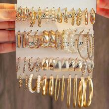 48pcs/36pcs Geometric Hollow Flower Metal Earring Set, Minimalist Style Versatile Earrings, Ins Style