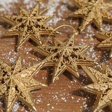 زينة عيد الميلاد - زينة شجرة عيد الميلاد - نجوم ذات خمس نقاط من البلاستيك الذهبي مجوفة ثلاثية الأبعاد مطلية كهربائيًا